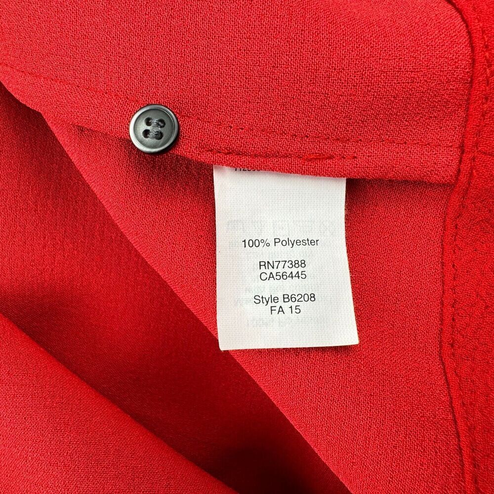 Madewell Ladies Top Sz S Red Crepe Crew Neck Short Sleeve Keyhole Back Pleat