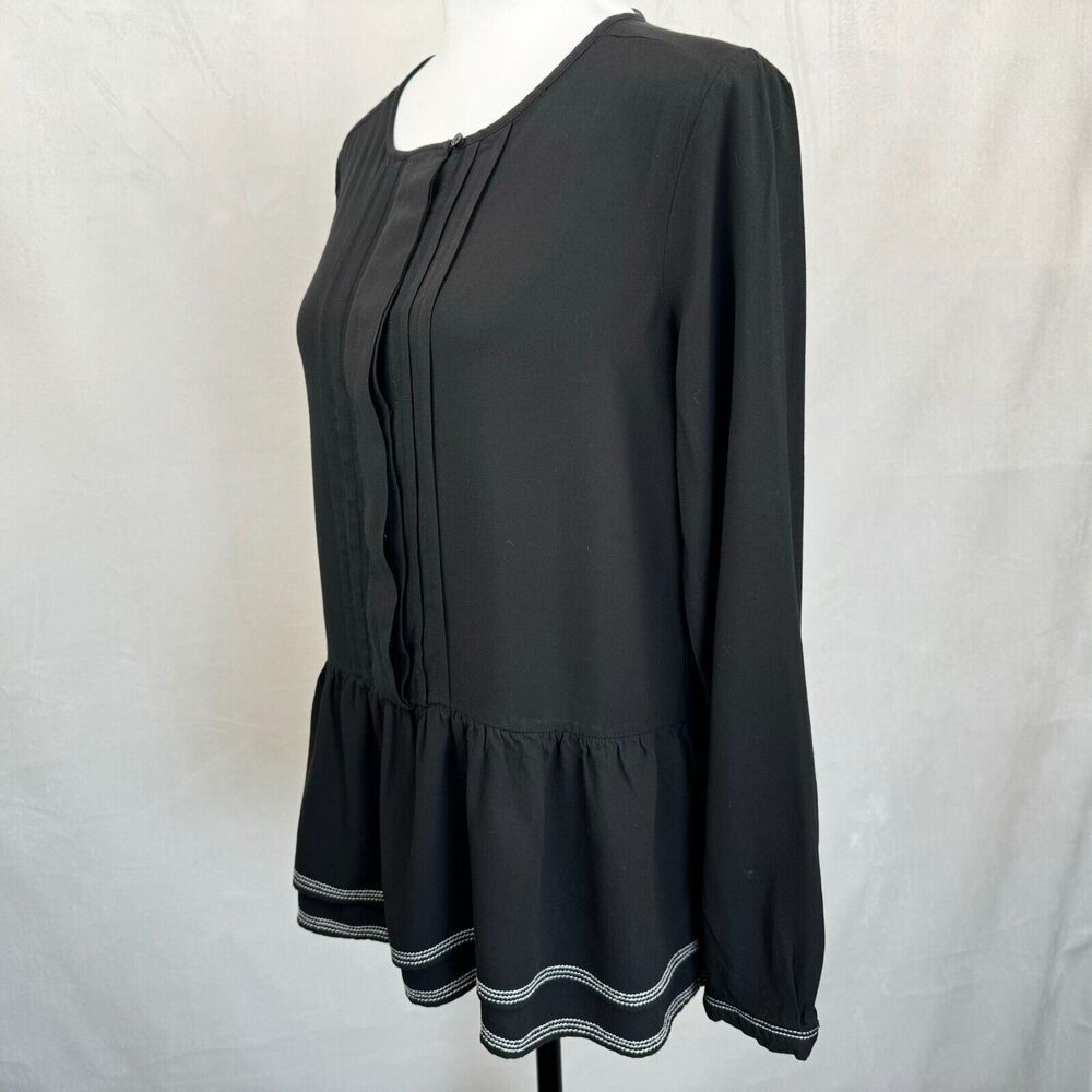 Ann Taylor Loft Top S Black Pin-Tucked Soft Lightweight Peplum