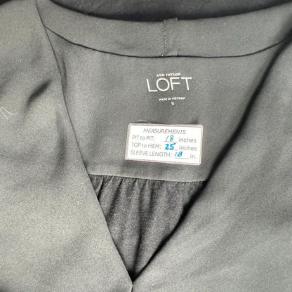 LOFT Black Blouse Sz S Sheer Front Knit Back V-Neck Flapped Neckline