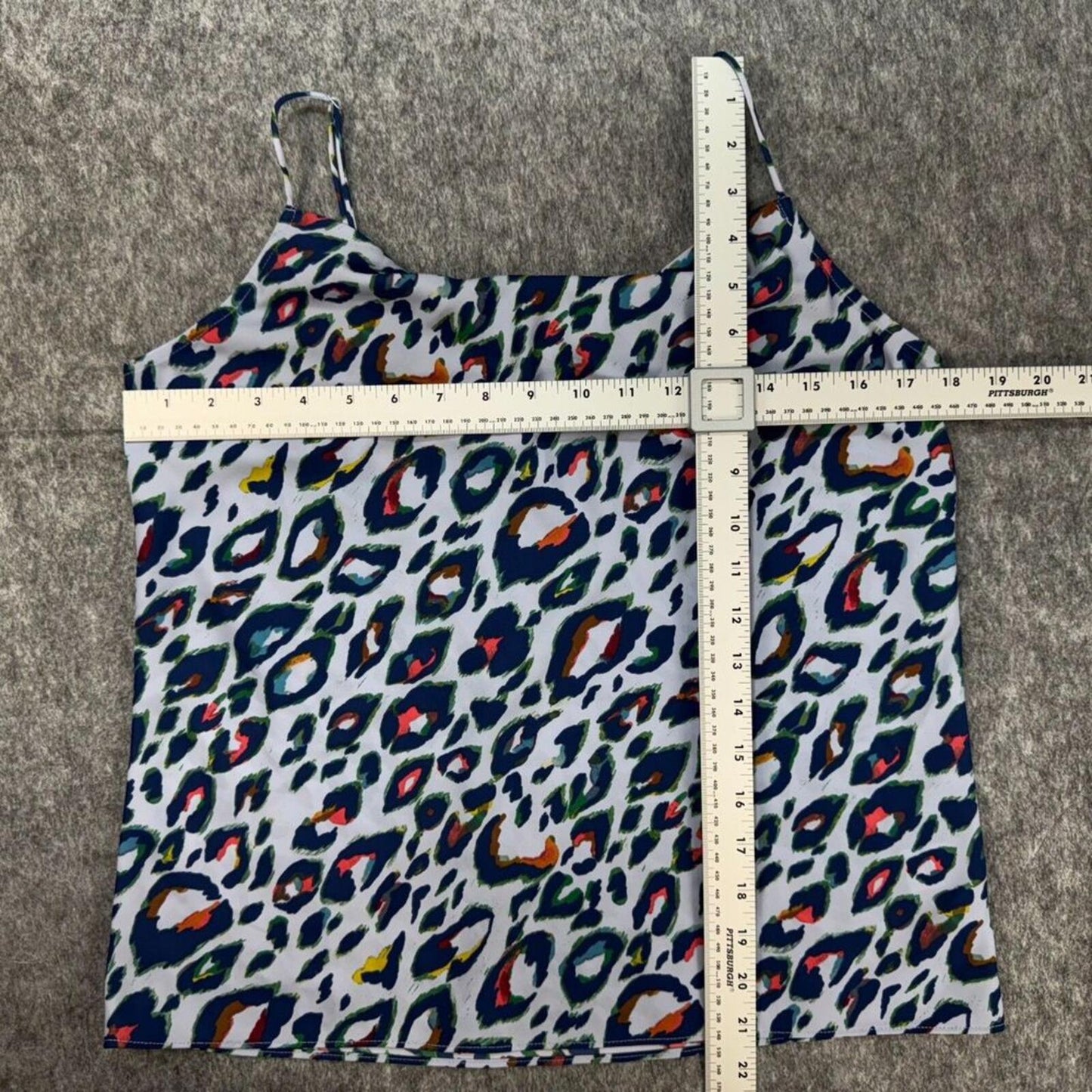 Nine West Women Sz S Camisole Tank Top Blue Animal Print Cowl Front Neck