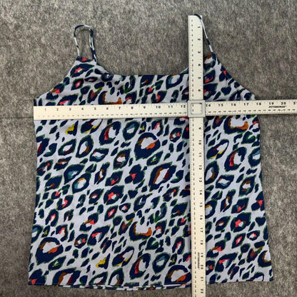 Nine West Women Sz S Camisole Tank Top Blue Animal Print Cowl Front Neck