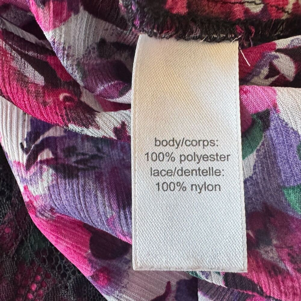 Studio Y Blouse Sz M Multicolor Floral Sheer Back Lace Scoop Neckline Sleeveless