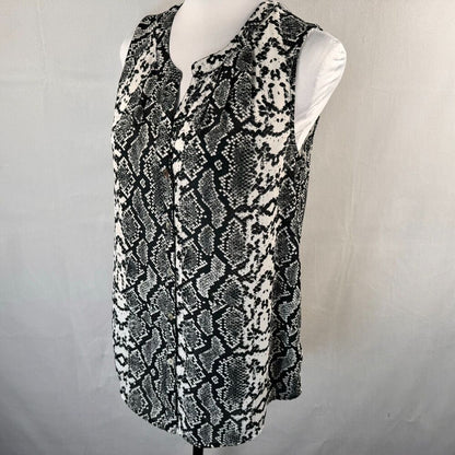 Daniel Rainn Blouse Sz S Round Neck Button Down Sleeveless Snake Print