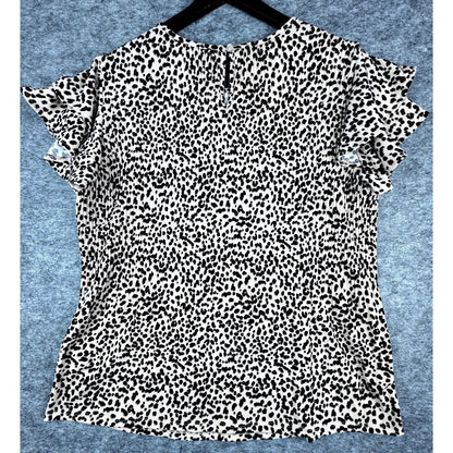 Adrianna Papell  Women Tan and Black Blouse Accordion Short Sleeves Size Medium