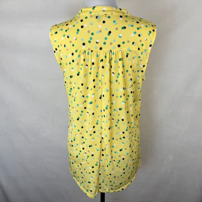 Ava & Grace Women Sz S Yellow Polka Dot Metal Button Henley Sleeveless
