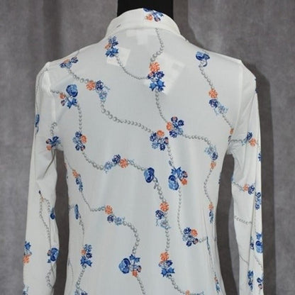 Charter Club White Blouse with Floral in Blue and Orange