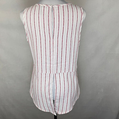 BCBG Max Azria Top Sz S Off-White Red Round Neck Sleeveless Keyhole Slit back