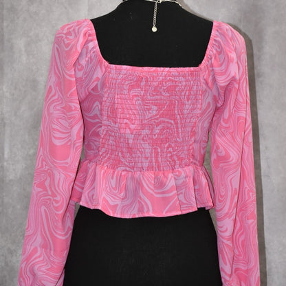 Blusa Crave Fame para mujer, talla pequeña, color rosa, estilo peplum, manga larga, nueva con etiqueta (NWT)