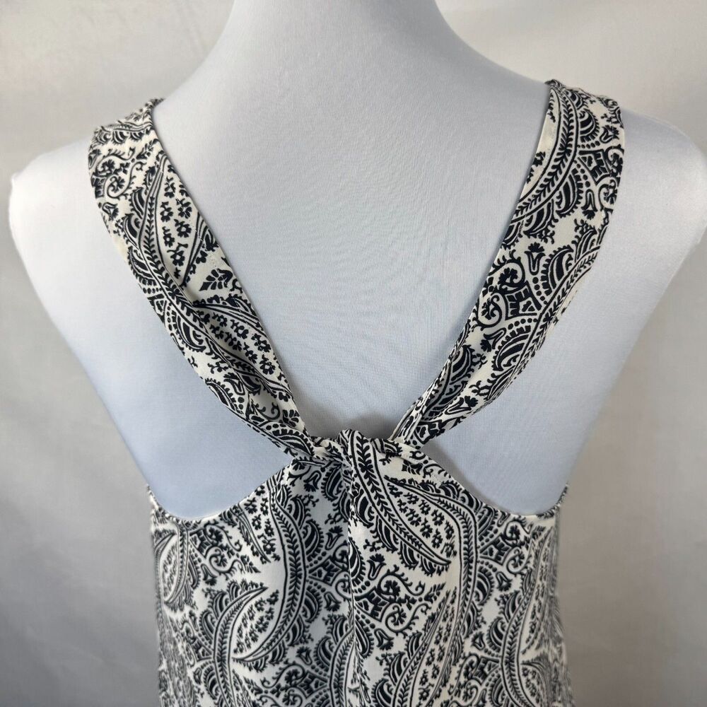 Theory Top Sz SP White Black Paisley Print Twisted Back Sleeveless