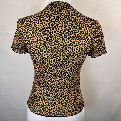 Forever 21 Crop Top Sz S Leopard print Mesh crew neck short sleeve