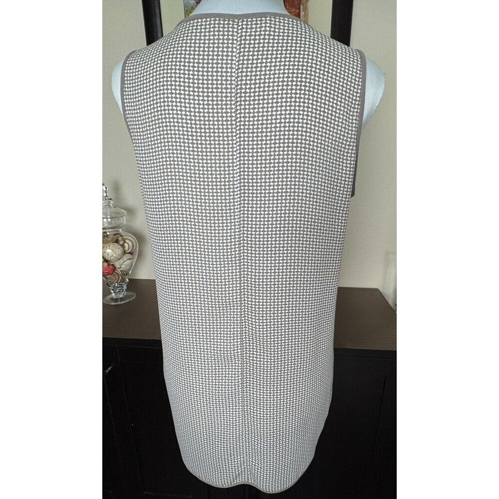 Loft Ann Taylor Top Sz XS Taupe White Print Long Tunic Sleeveless Solid Trim