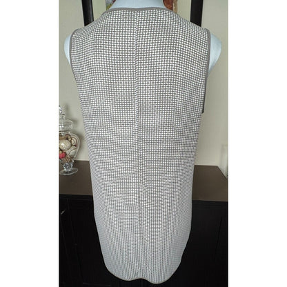 Loft Ann Taylor Top Sz XS Taupe White Print Long Tunic Sleeveless Solid Trim