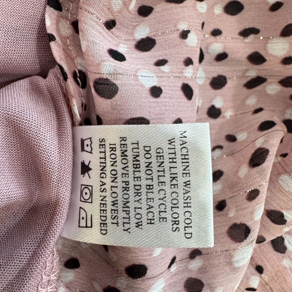 Adrienne Vittadini Women Blouse Sz L Sheer Pink Floral Split Neck Ruffle Sleeve