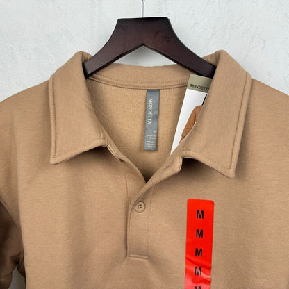 Mondetta Ladies Sz M Beige Pullover Collared Long Sleeve Fleece