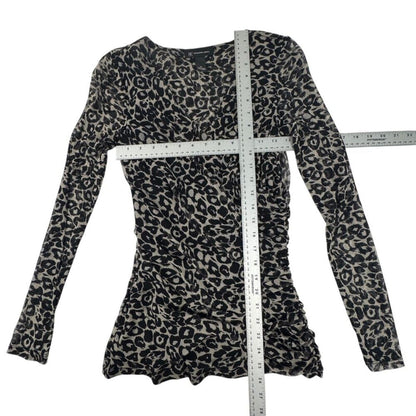INC International Concepts Women M Top Ruched Mesh Animal Print Faux Wrap Neck