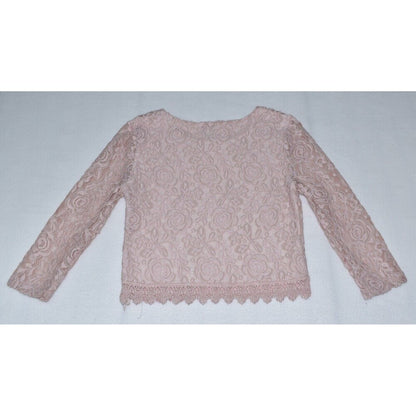 Forever 21 Top Sz M Dusty Pink Lace Blouse Boat Neck Long Sleeve