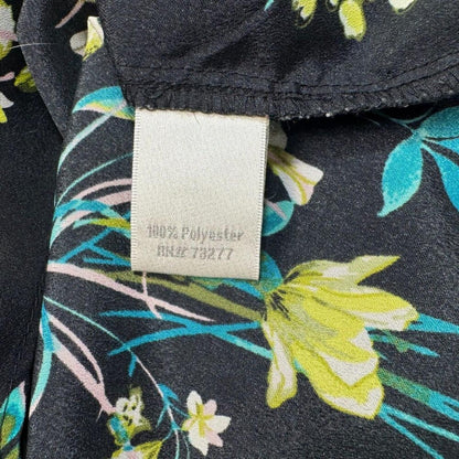 LC Lauren Conrad Blouse Sz XS Black Floral Round Pleated Neck Cap Sleeve