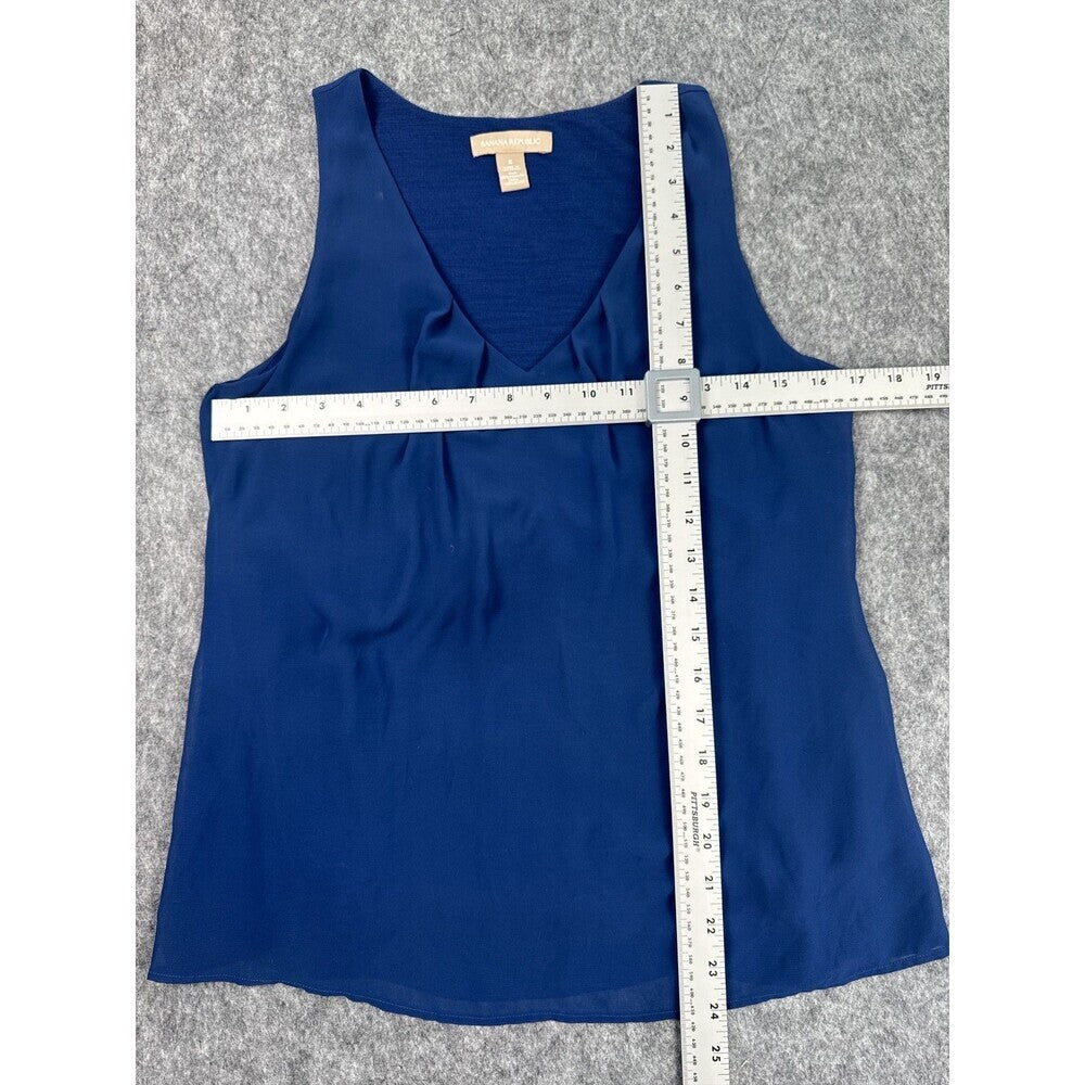 Banana Republic Women Blouse Sz S Sheer Blue Pleated VNeck Sleeveless Liner