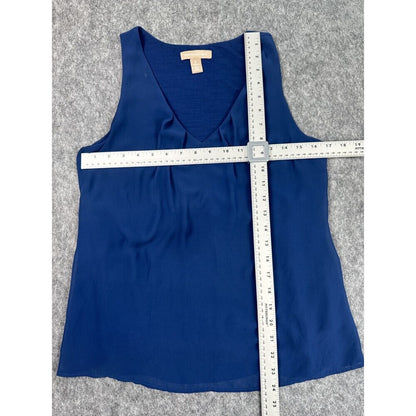 Banana Republic Women Blouse Sz S Sheer Blue Pleated VNeck Sleeveless Liner