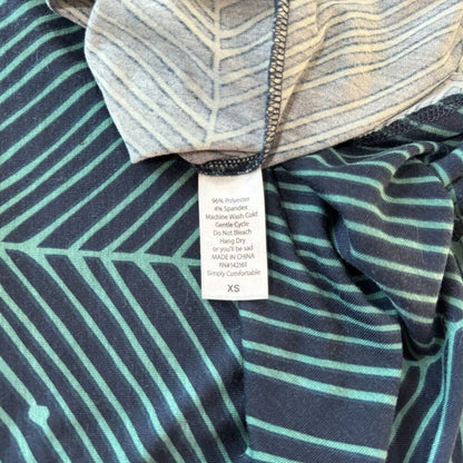 LuLaRoe Top Sz XS Gray Blue Green Geometric Print Raglan 3/4 Sleeve Crew Neck