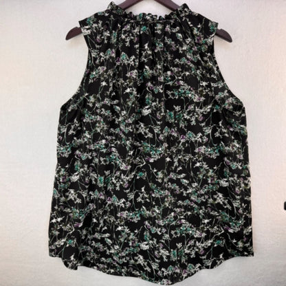 Simply Vera Wang Top Sz 0X Ruffled split neckline sleeveless black floral