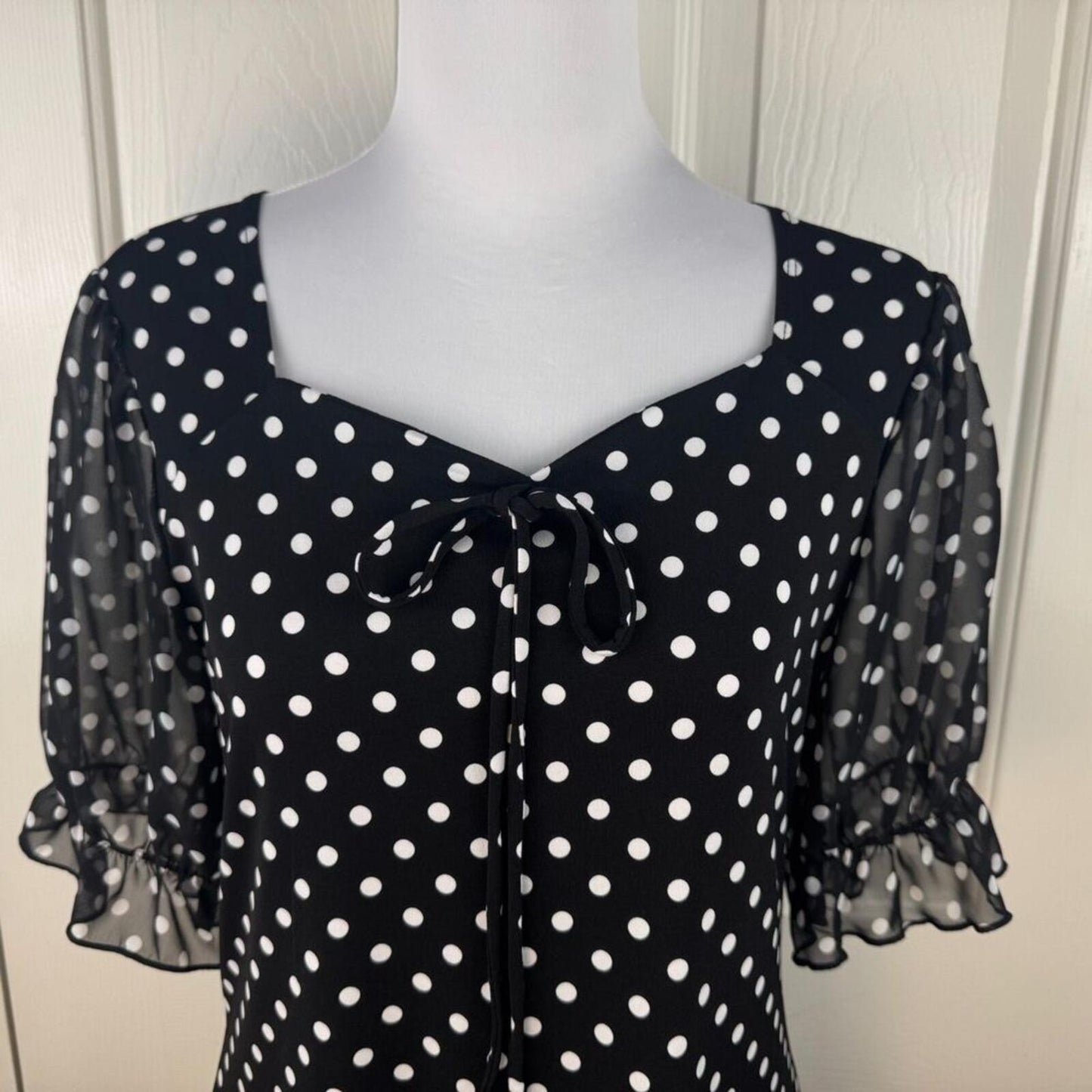 Adele & May Women Blouse Sz S Polka Dot Sweetheart Neck Sheer Balloon Sleeve