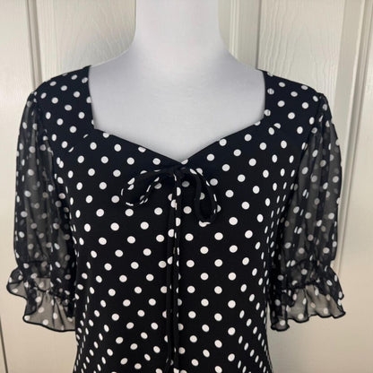 Adele & May Women Blouse Sz S Polka Dot Sweetheart Neck Sheer Balloon Sleeve