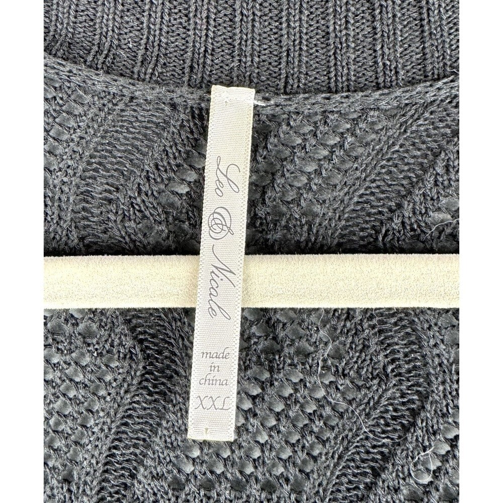 Leo & Nicole Top Sz XXL Women Black Open Knit Cardigan 3/4 sleeves