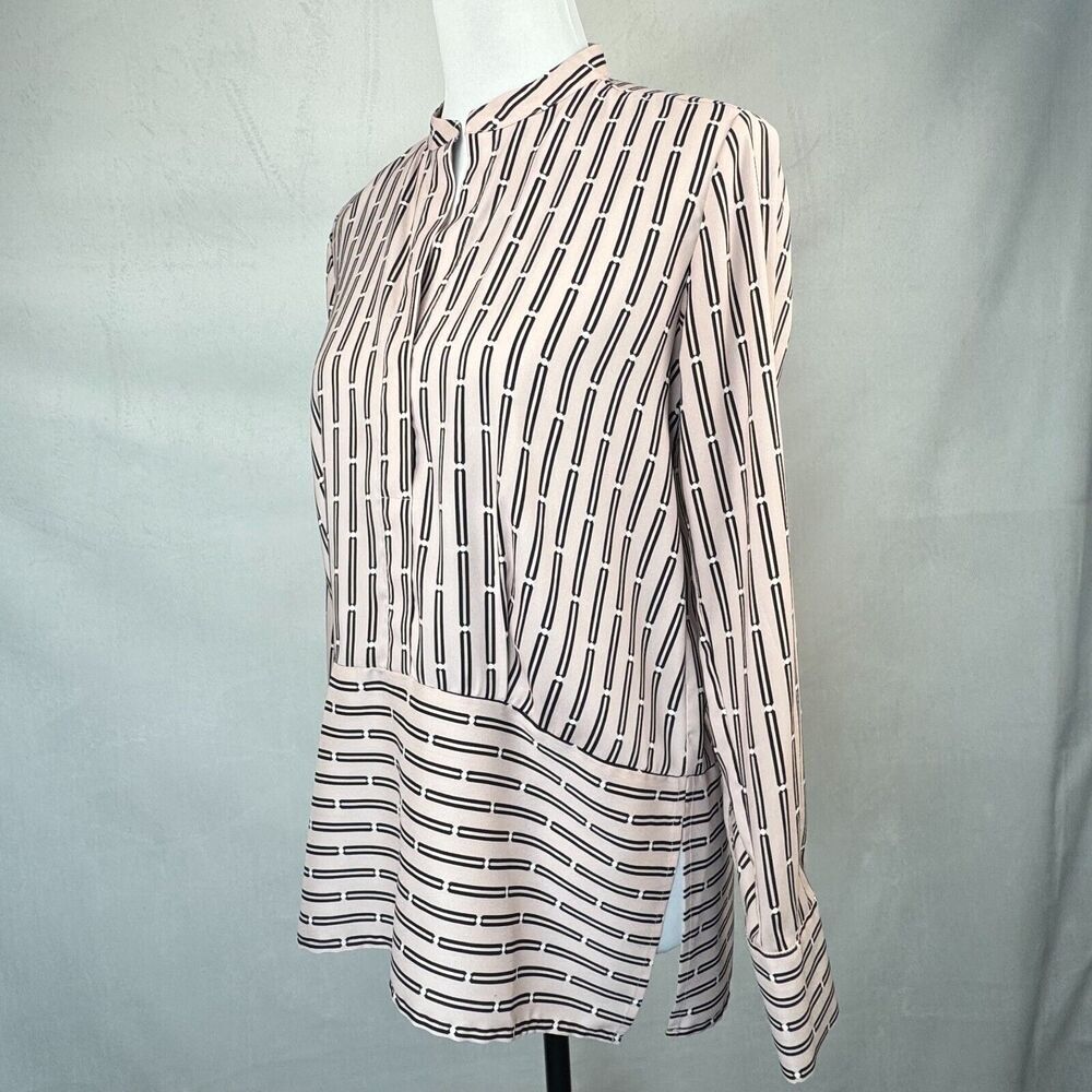 Ann Taylor Women Sz XXS Peplum Pink Silky Blouse Long Cuffed Sleeve Side Slits