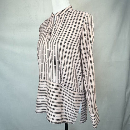 Ann Taylor Women Sz XXS Peplum Pink Silky Blouse Long Cuffed Sleeve Side Slits