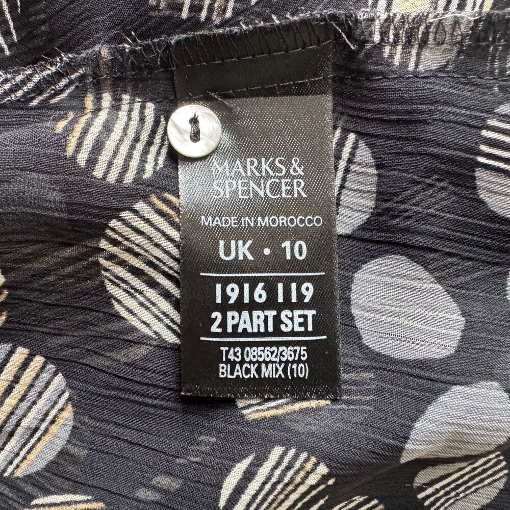Marks&Spencer Sz UK10/US6 Sheer Black Peplum Button Up Flutter Sleeve Tie