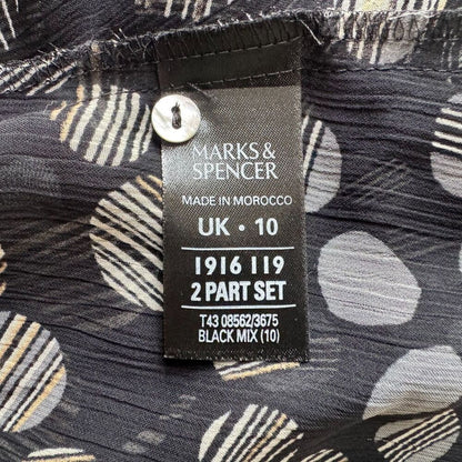 Marks&Spencer Sz UK10/US6 Sheer Black Peplum Button Up Flutter Sleeve Tie