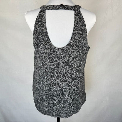 ECI  Top Sz 10 Gray Black Halter Ruffle Front Sleeveless Open Back Animal Print