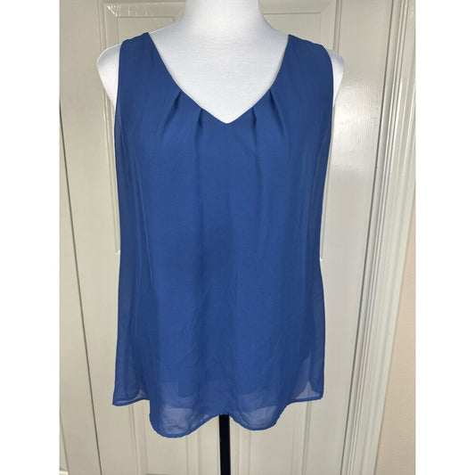 Banana Republic Women Blouse Sz S Sheer Blue Pleated VNeck Sleeveless Liner