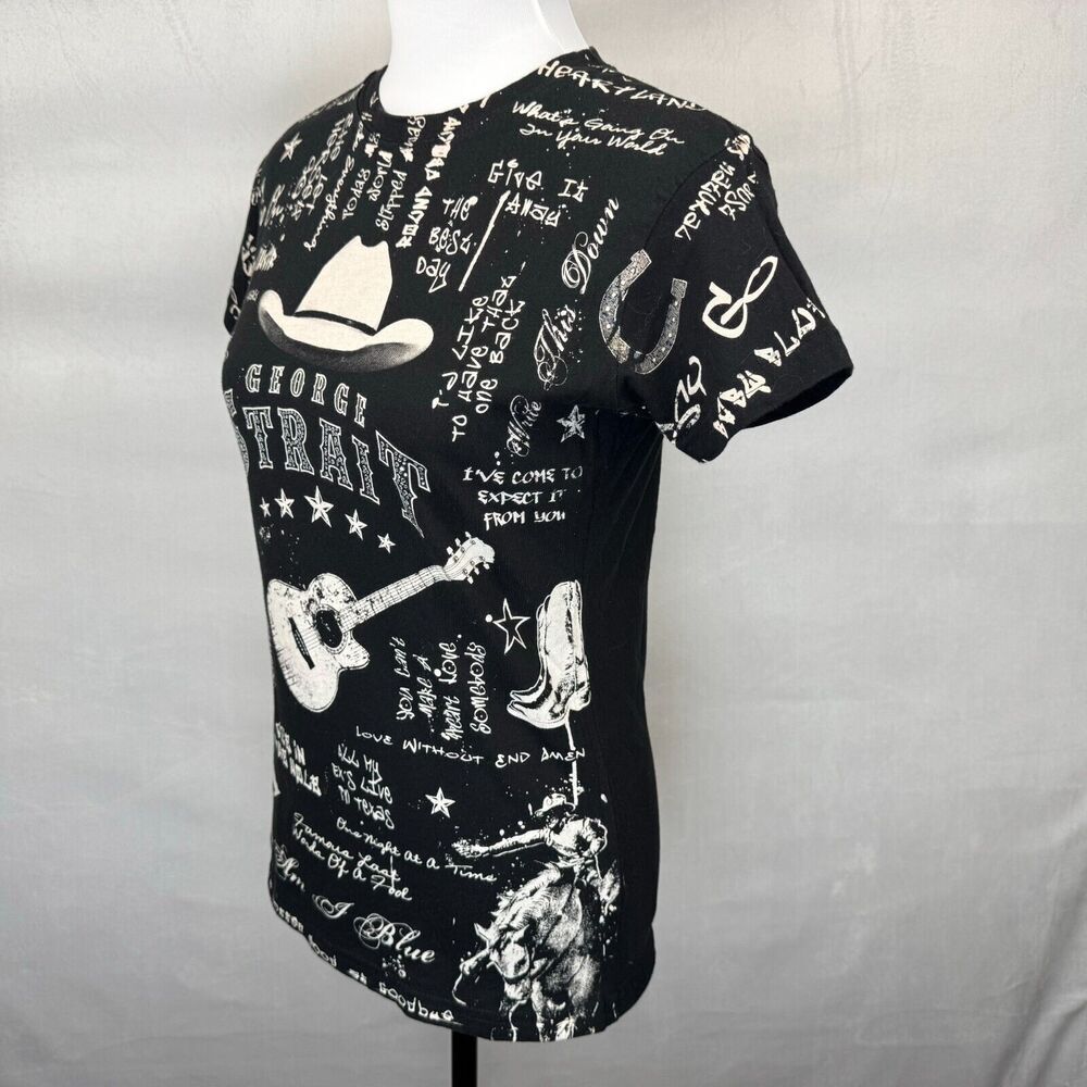 George Strait Women's Graphic Black T-Shirt Size M Guitar Country Music