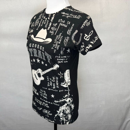 George Strait Women's Graphic Black T-Shirt Size M Guitar Country Music