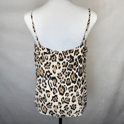 Socialite Tank Cami Sz L Beige V Neck Animal Print Lace Trim Spaghetti Straps
