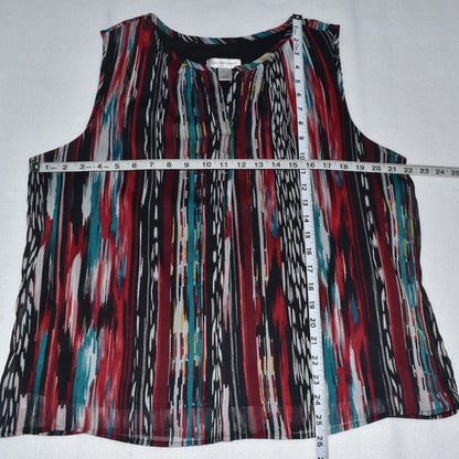 Christopher & Banks Top Sz XL Sleeveless Split Neckline Multi Color Abstract