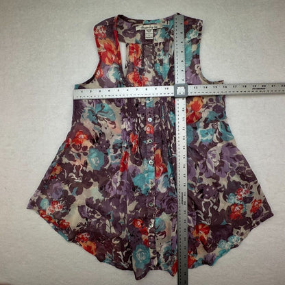 American Rag Cie Blouse Sz S Button Front Multicolor Floral Pintuck Scoop