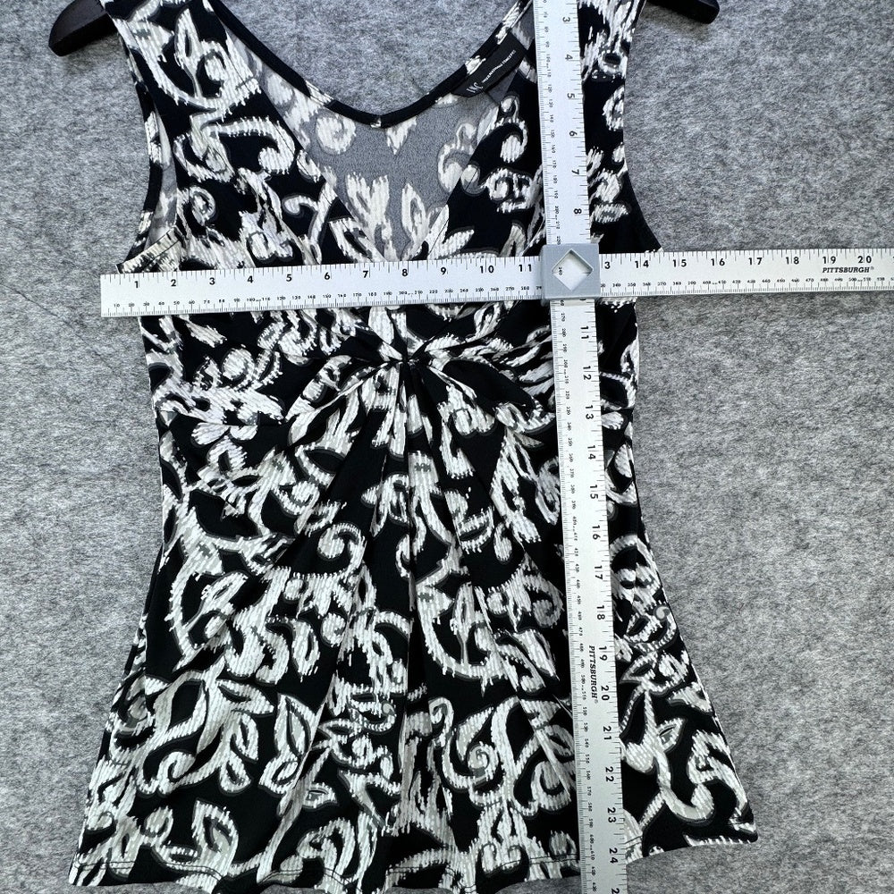 INC Tank Top Women Size Small Princess cut V-Neck pleated front black white