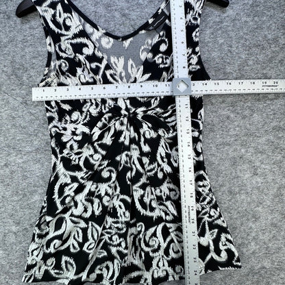INC Tank Top Women Size Small Princess cut V-Neck pleated front black white