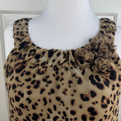 AGB Women’s Leopard Print Sleeveless Blouse Size M Floral Accent