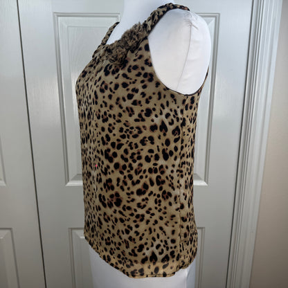 AGB Women’s Leopard Print Sleeveless Blouse Size M Floral Accent