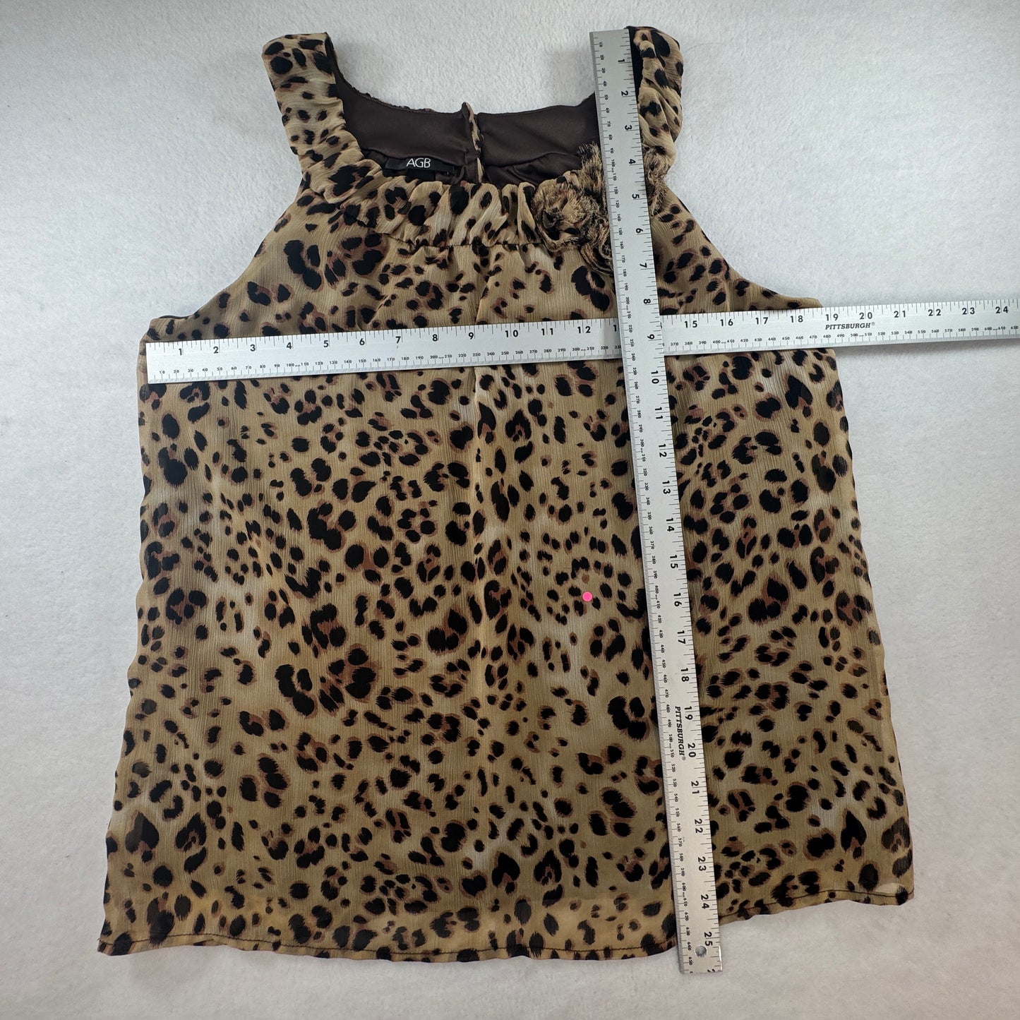 AGB Women’s Leopard Print Sleeveless Blouse Size M Floral Accent