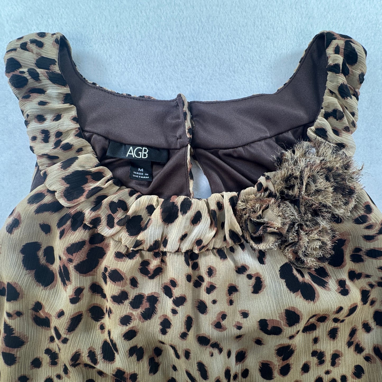 AGB Women’s Leopard Print Sleeveless Blouse Size M Floral Accent