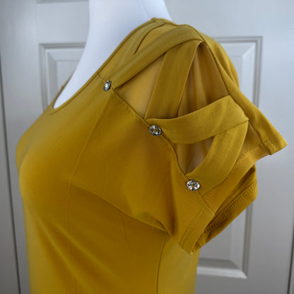 Adele & May Women’s Small Mustard Yellow Rhinestone Cutout Sleeve Top NWT