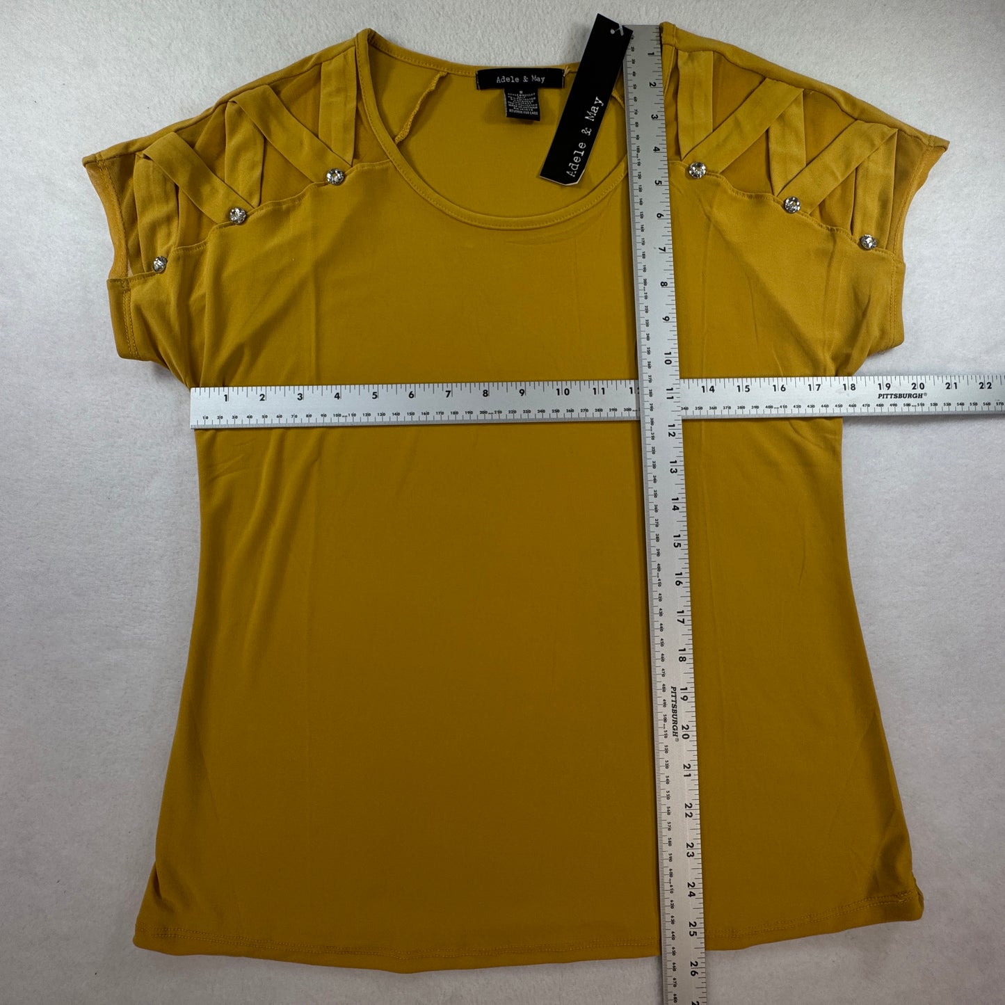 Adele & May Women’s Small Mustard Yellow Rhinestone Cutout Sleeve Top NWT