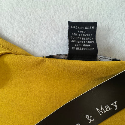 Adele & May Women’s Small Mustard Yellow Rhinestone Cutout Sleeve Top NWT