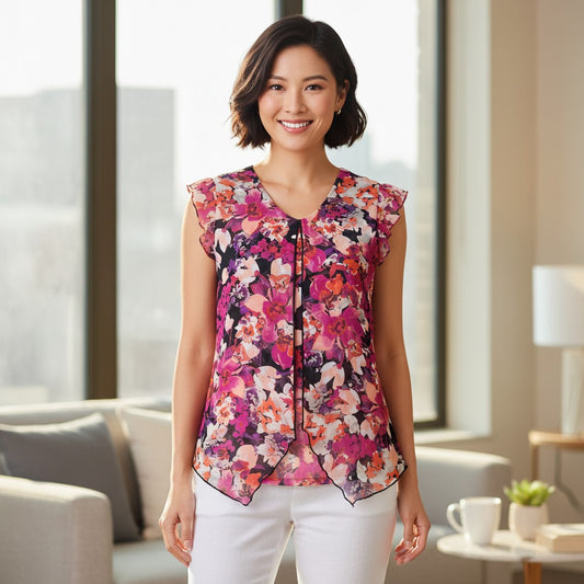 Adele & May women's multicolor floral sleeveless handkerchief hem tunic top size medium