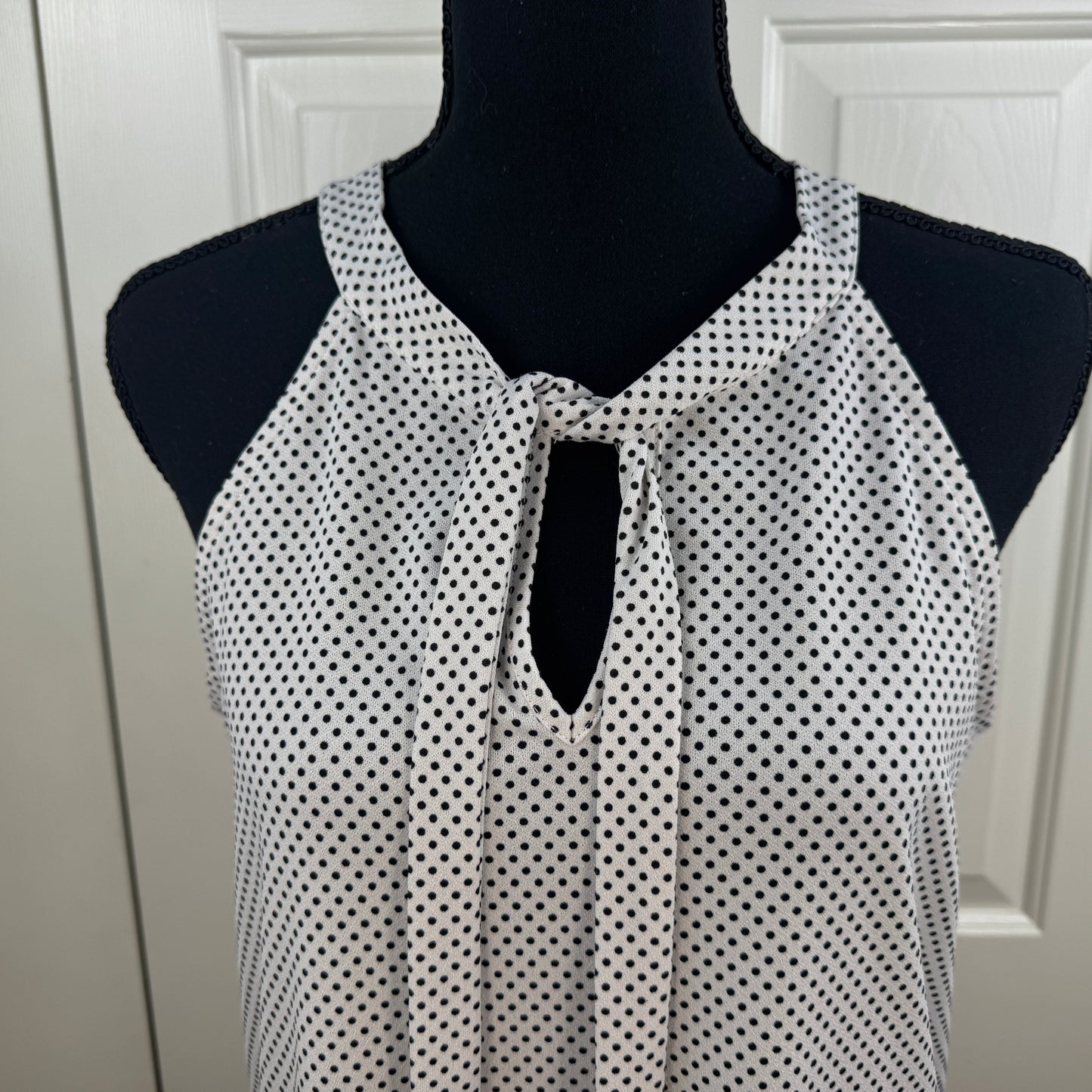 Adrianna Papell Women's Polka Dot Tie Neck Halter Blouse Black White Size M